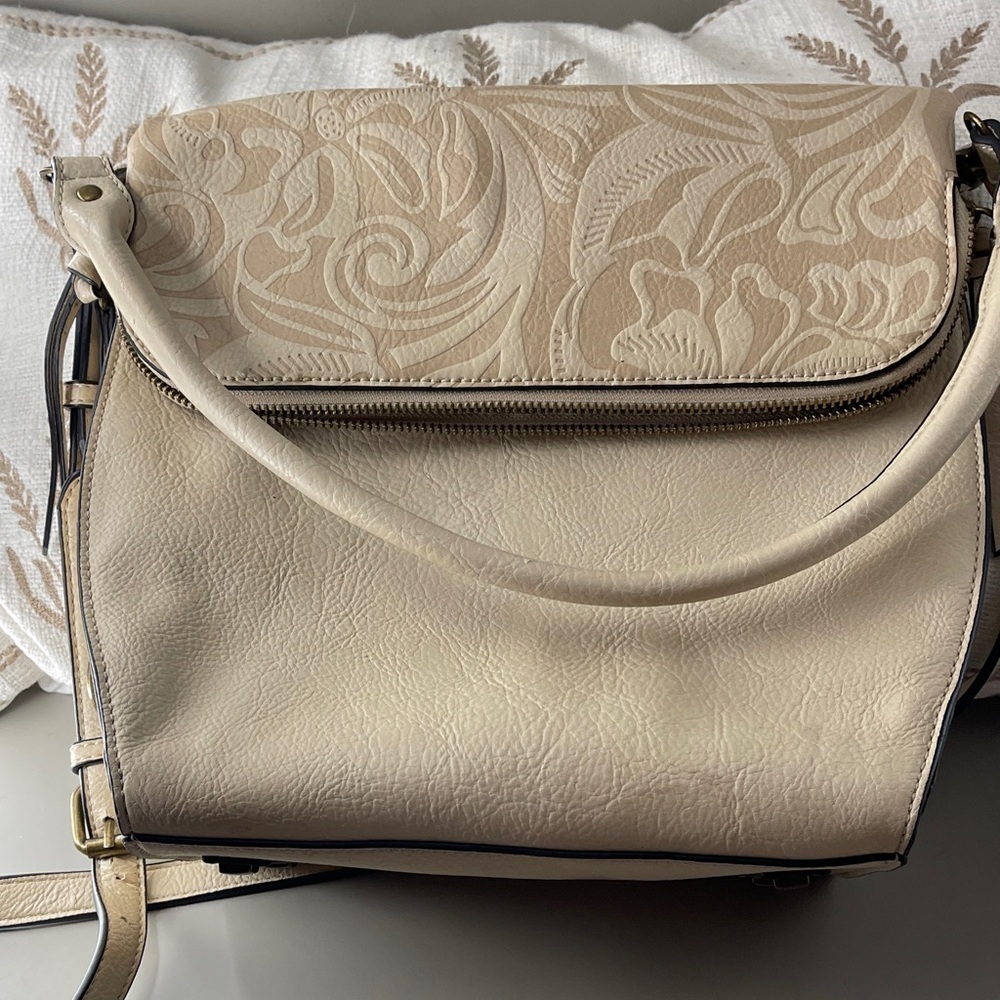 Simply Noelle Vegan Elegant Beige Embossed Women's Bag Crossbody Shoulder Handle